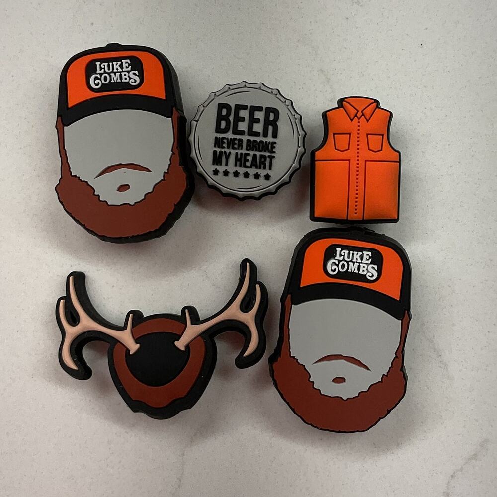 Set Of 5 Luke Combs Orange Beer Never Broke My Heart Jibbitz Charms8